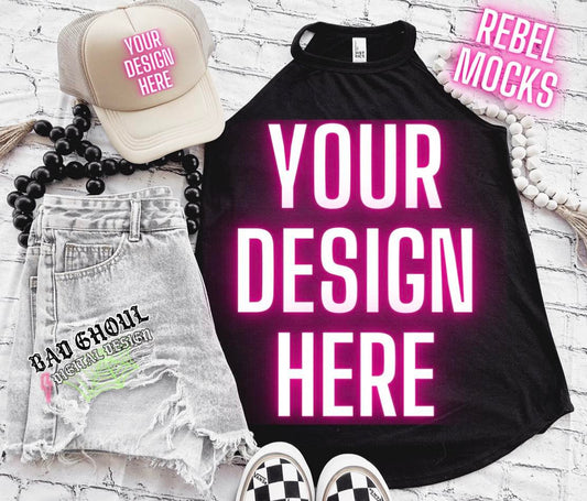 Black Tri Rocker Tank Flat Lay Mock Up TRENDING