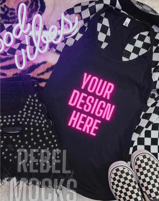 Edgy Black Tank Top Neon Sign Mock Up