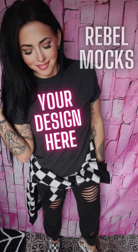 Black Tee Mock Up Model Mock IRL Alternative Edgy