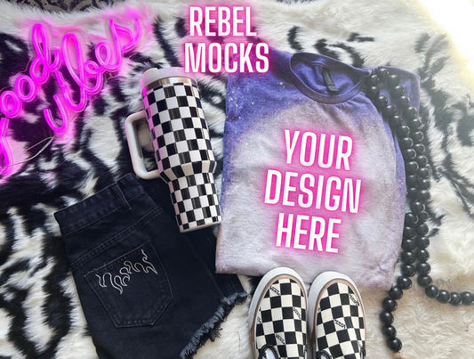 Gildan Softstyle Heather Purple Flat Lay Bleach Alternative Edgy Mock Up
