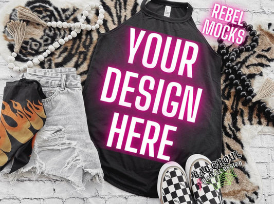 Black Tri Rocker Tank Flat Lay Mock Up TRENDING