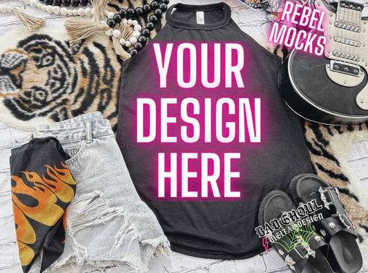 Black Tri Rocker Tank Flat Lay Mock Up TRENDING