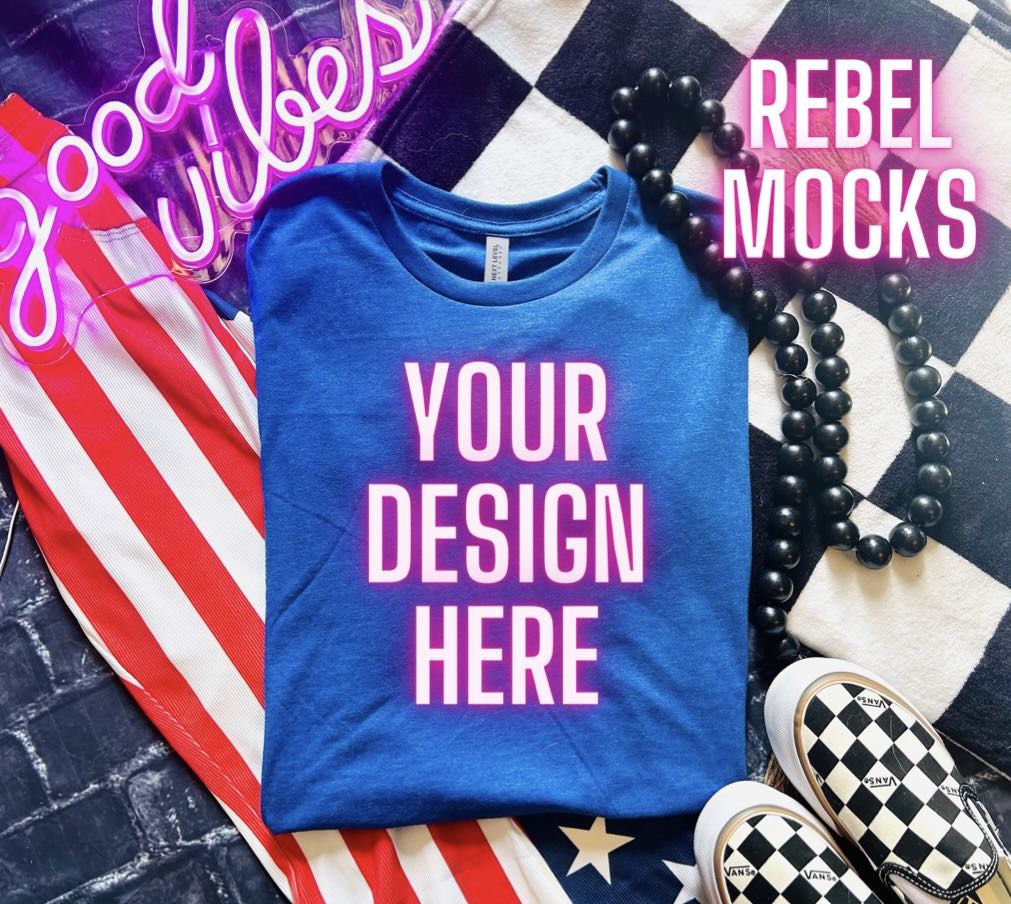 Flat Lay Heather Royal Tee Shirt Mock Up