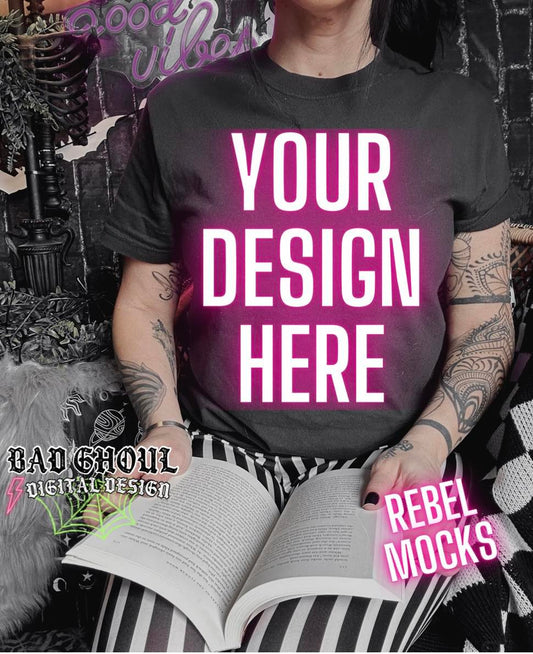 Model Mock Black Tee Bookish Alt Vibes