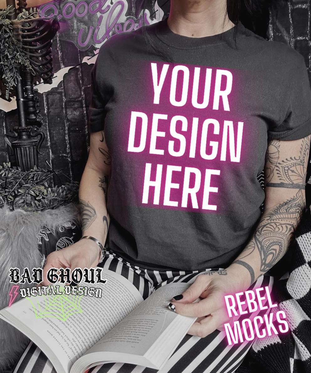 Model Mock Black Tee Bookish Alt Vibes Bundle 3 Mocks