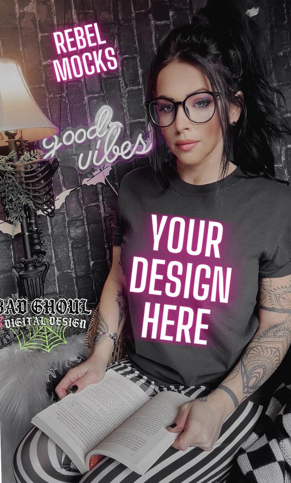 Model Mock Black Tee Bookish Alt Vibes Bundle 3 Mocks
