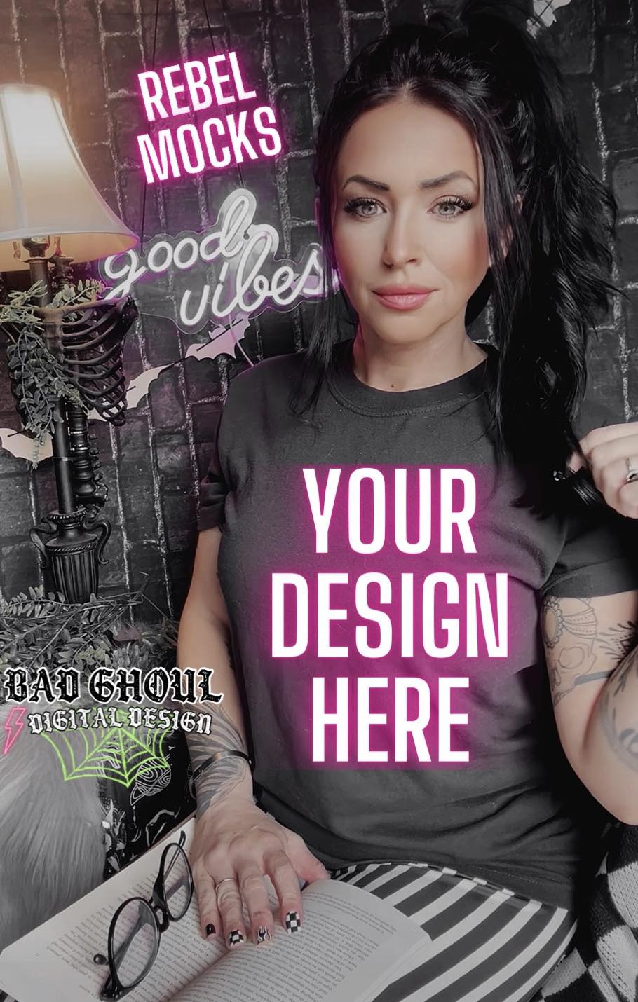 Model Mock Black Tee Bookish Alt Vibes Bundle 3 Mocks