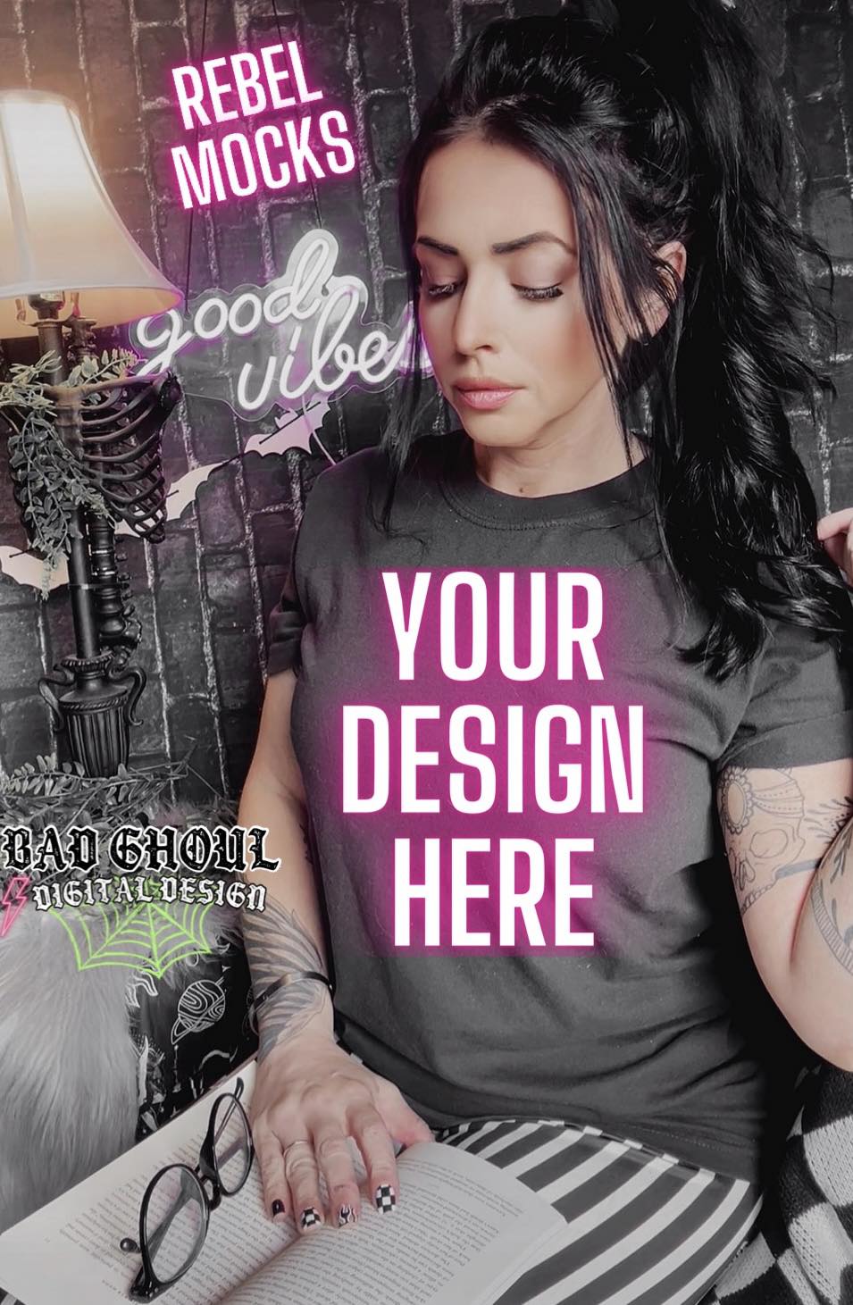Model Mock Black Tee Bookish Alt Vibes Bundle 3 Mocks