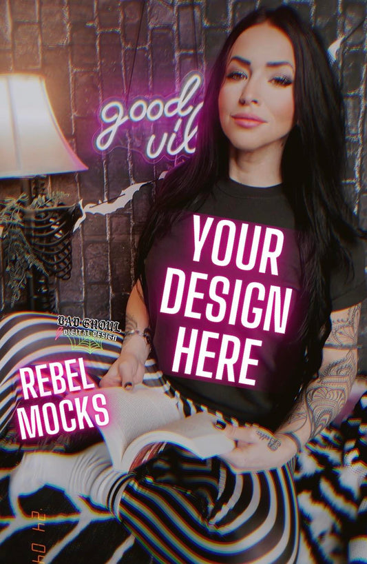 Model Mock Black Tee Bookish Alt Vibes Grunge Filter