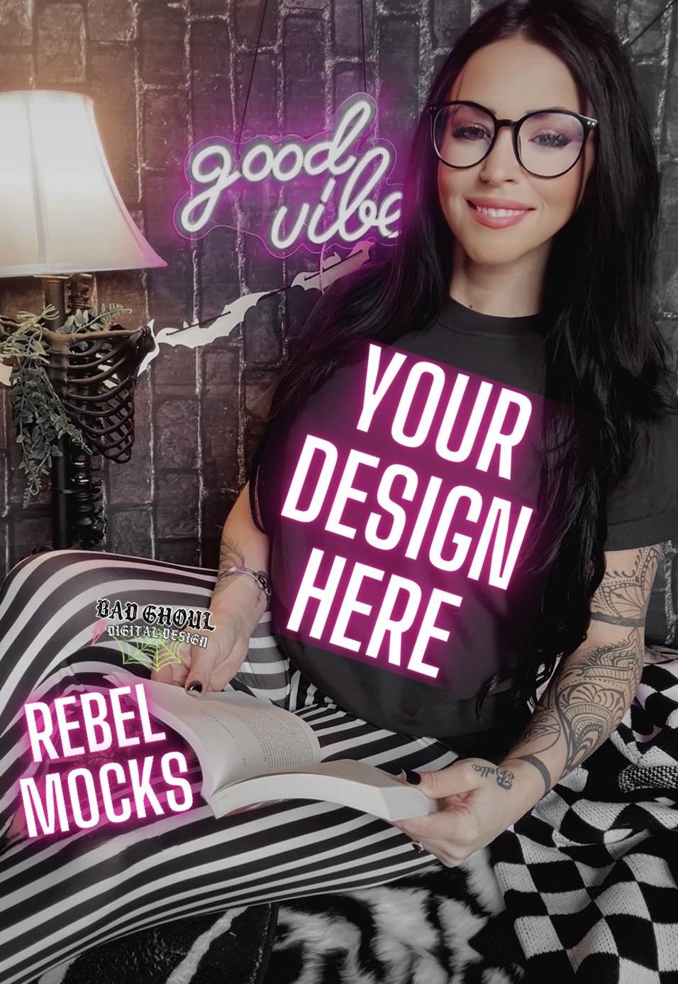Model Mock Black Tee Bookish Alt Vibes Bundle 3 Mocks