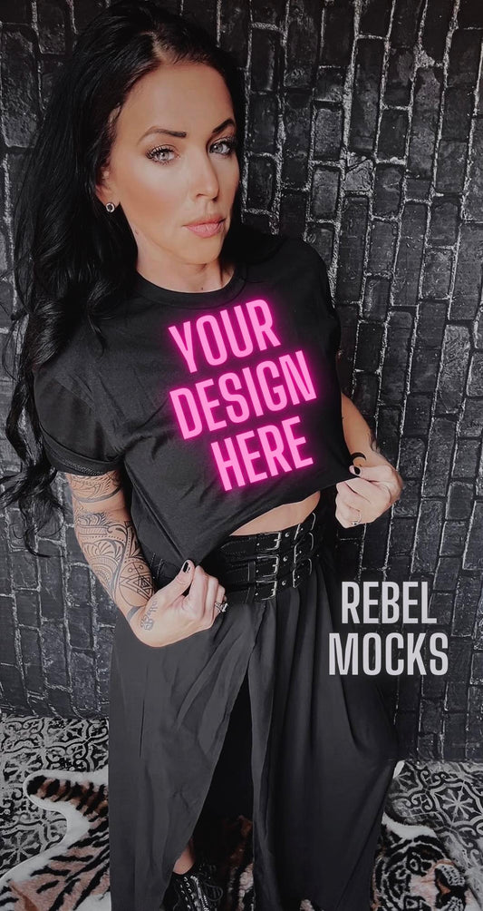 MOODY BUNDLE MODEL MOCK DARK EDGY Black Tee Mock Up