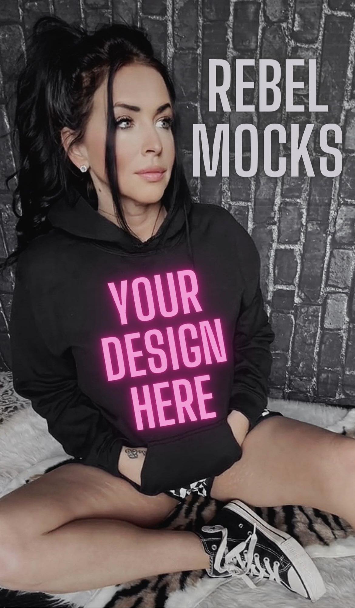 BUNDLE 3 Mocks Black Hoodie Checkered EDGY Mock Up flat lay and IRL