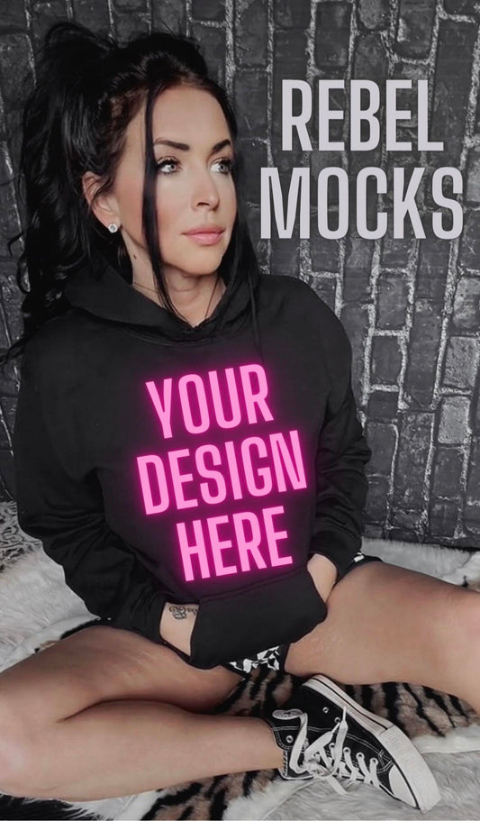 BUNDLE 3 Mocks Black Hoodie Checkered EDGY Mock Up flat lay and IRL