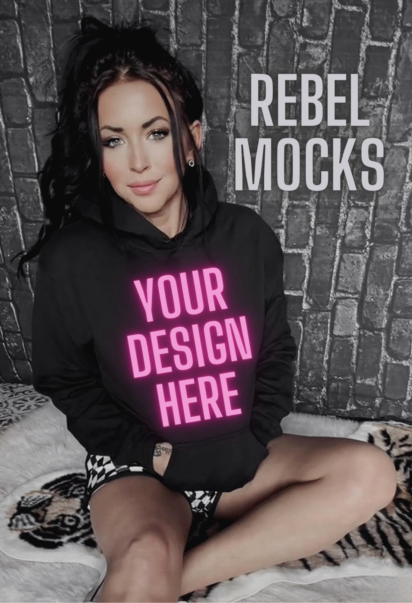 BUNDLE 3 Mocks Black Hoodie Checkered EDGY Mock Up flat lay and IRL