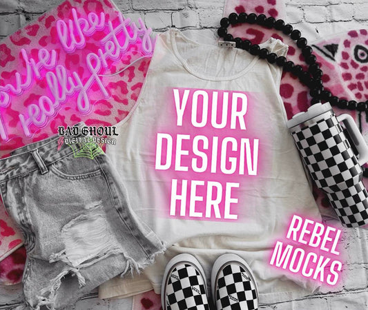 CC Ivory Flat Lay Tank Top Trendy Vibez Flat Lay Mock up