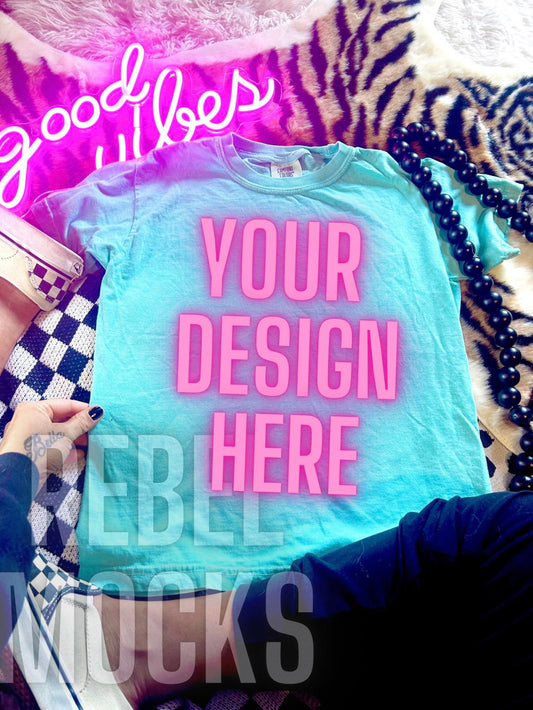 Comfort Colors Chalky Mint Edgy Trendy Mock Up Flat Lay