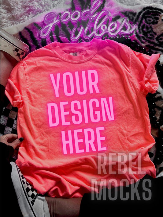 Comfort Colors Neon Red Orange Edgy Trendy Mock Up Flat Lay