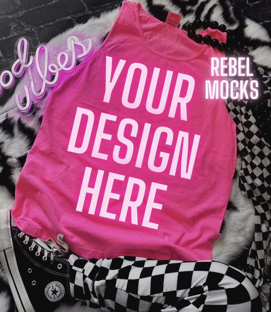 Comfort Colors Tank Neon PINK Mock Up flat lay – Rebel Mocks & Badghoul ...