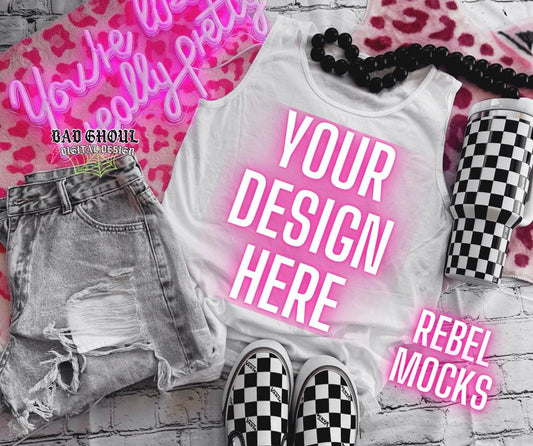 CC White Flat Lay Tank Top  Trendy Vibez Flat Lay Mock up