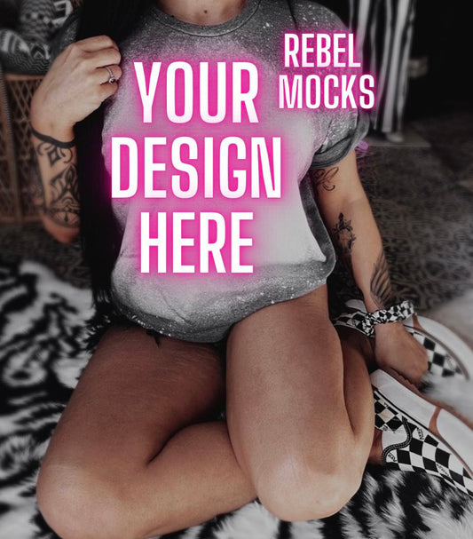 IRL MODEL MOCK Gildan Softstyle Dark Heather Bleach Alternative Edgy Mock Up