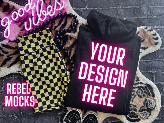 Black Hoodie BACK Mock - 2 MOCKS BUNDLE- Alternative Edgy Mock Up