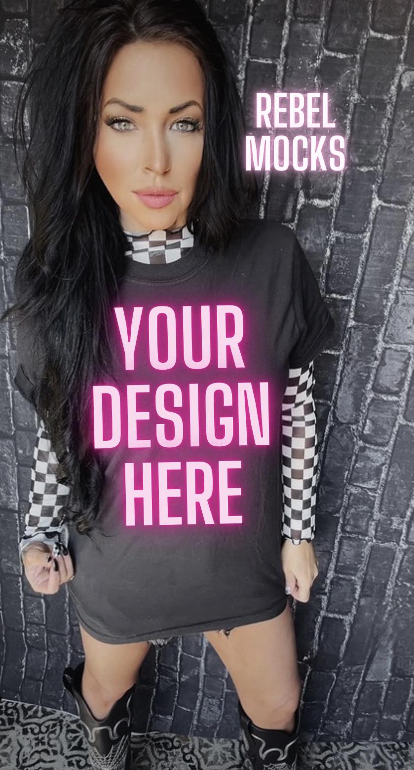 BUNDLE Checkered  EDGY IRL Black Tee Mock Up 3 MOCKS