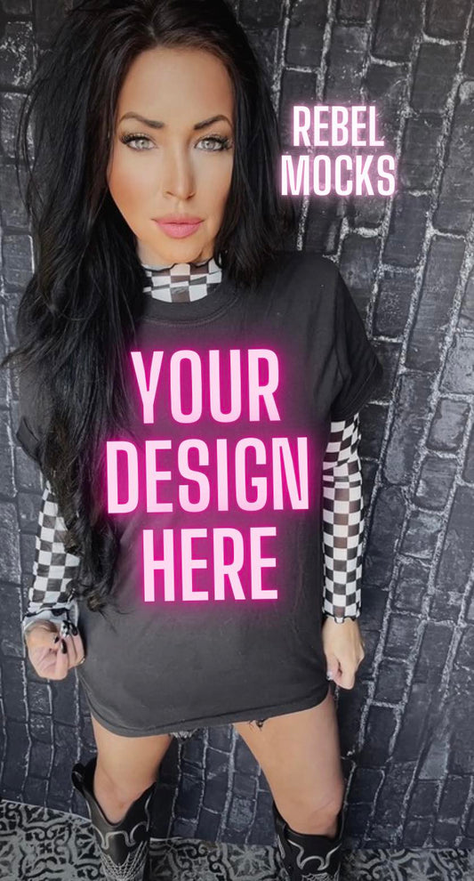 BUNDLE Checkered  EDGY IRL Black Tee Mock Up 3 MOCKS