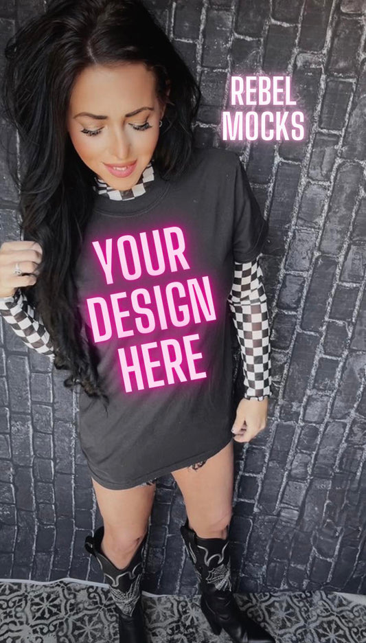 Yallternative Checkered  EDGY IRL Black Tee Mock Up Alternative