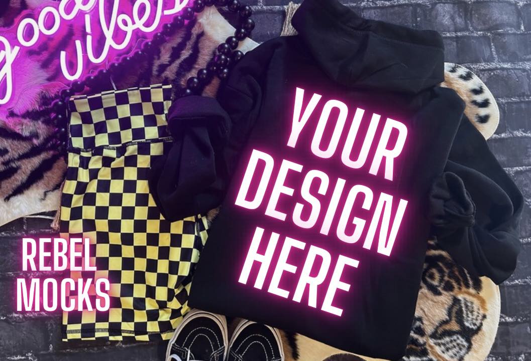 Black Hoodie BACK Mock - 2 MOCKS BUNDLE- Alternative Edgy Mock Up