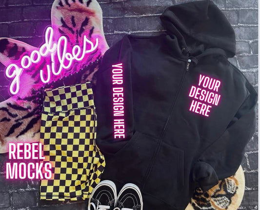 Black Hoodie BACK Mock - 2 MOCKS BUNDLE- Alternative Edgy Mock Up