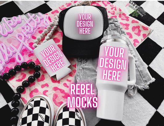 Tumbler Hat and Koozie Flat Lay Tank Trendy Vibez Flat Lay Mock up