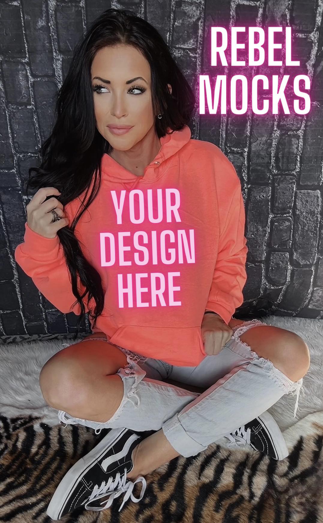 Retro Heather Coral Hoodie Edgy Trendy model mock up