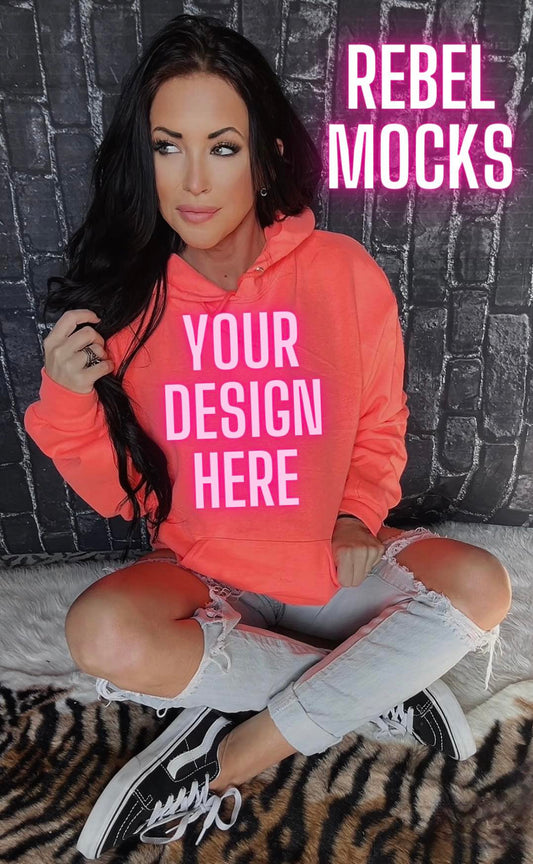 Retro Heather Coral Hoodie Edgy Trendy model mock up