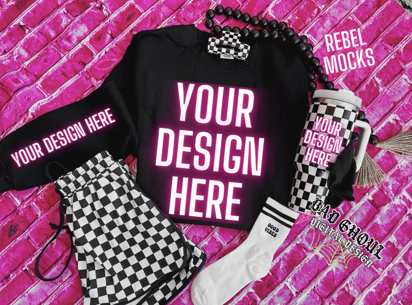 Black Crew Neck and Sleeve Flat Lay Mock Up Trendz