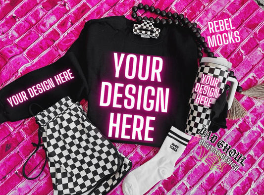 Black Crew Neck and Sleeve Flat Lay Mock Up Trendz