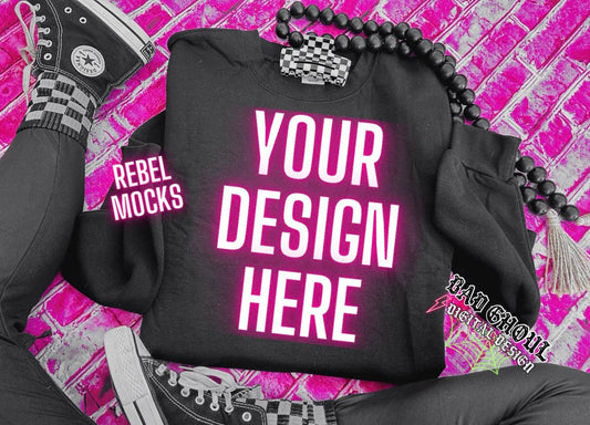 Black Crew Neck Flat Lay Mock Up Trendz