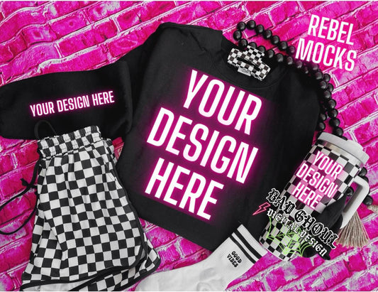 Black Crew Neck and Sleeve Flat Lay Mock Up Trendz