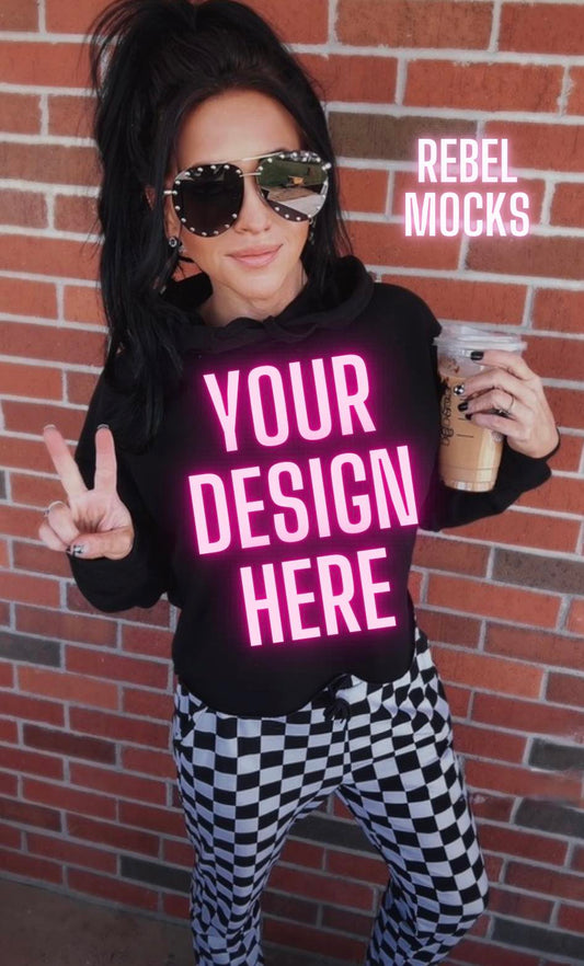 IRL Black Crop Hoodie Mock Up