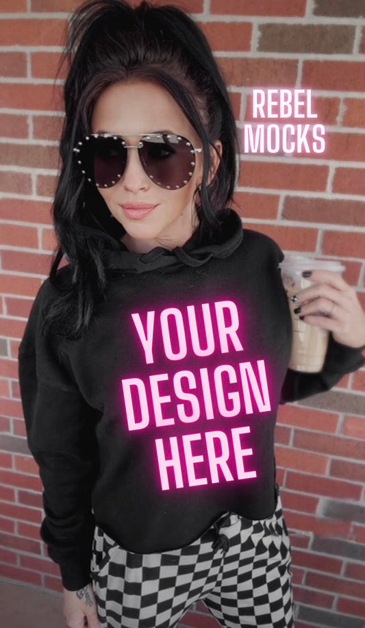 IRL Black Crop Hoodie Mock Up