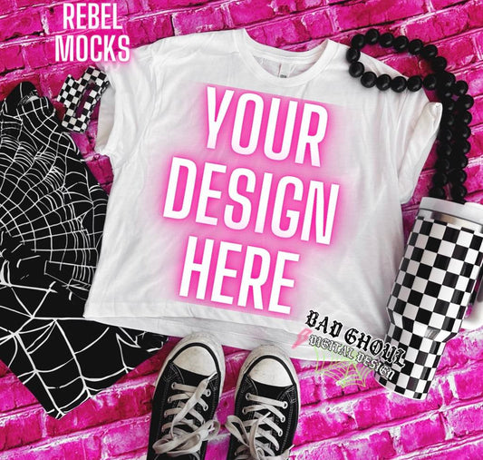 White Crop Tee Next Level Flat Lay Mock Up Trendz