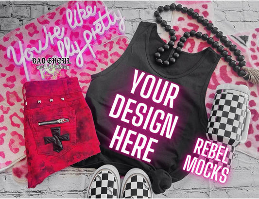 Black Gildan Tank Flat Lay Tank Trendy Vibez Flat Lay Mock up