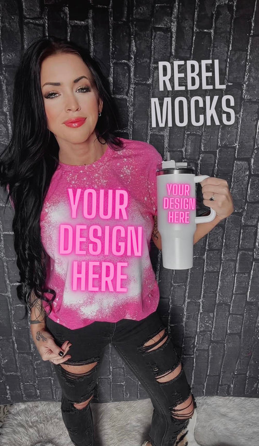 Heliconia Softstyle Bleach Tee AND Tumbler Alternative Mock Up IRL