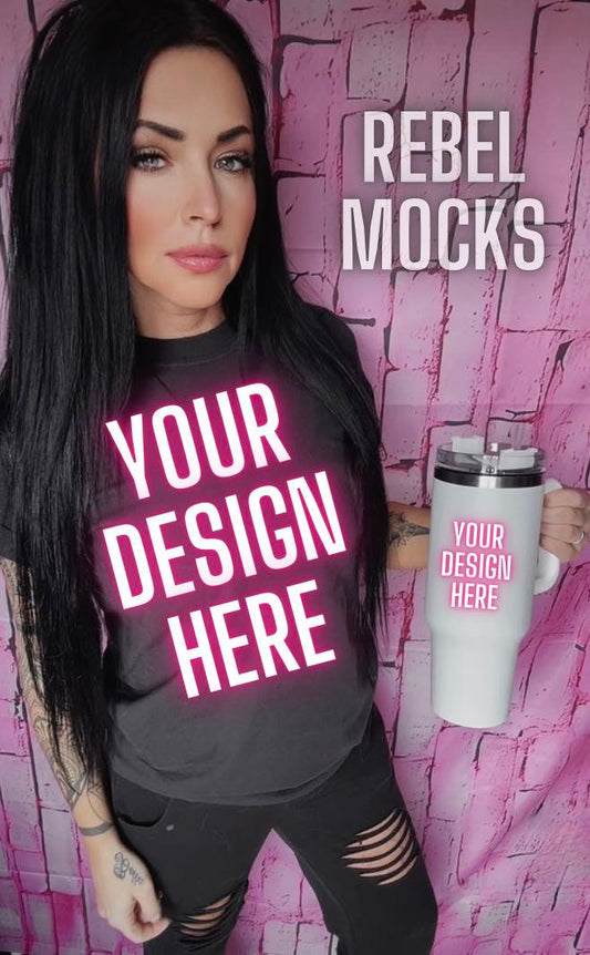 Black Tee and Tumbler Mock Up IRL model Mock Alternative Edgy Checkered