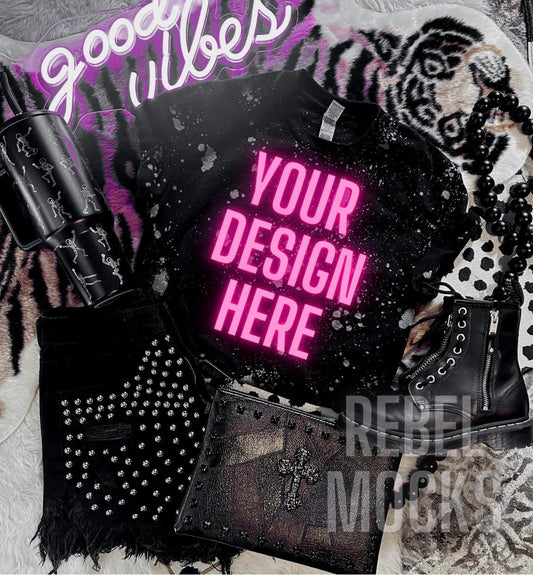 Black Acid Wash EDGY Mock Up flat lay