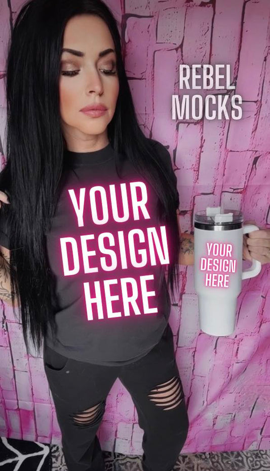 BUNDLE Black Tumbler & Ipad Mock Up IRL model Mock Alternative Edgy Checkered 3 mocks