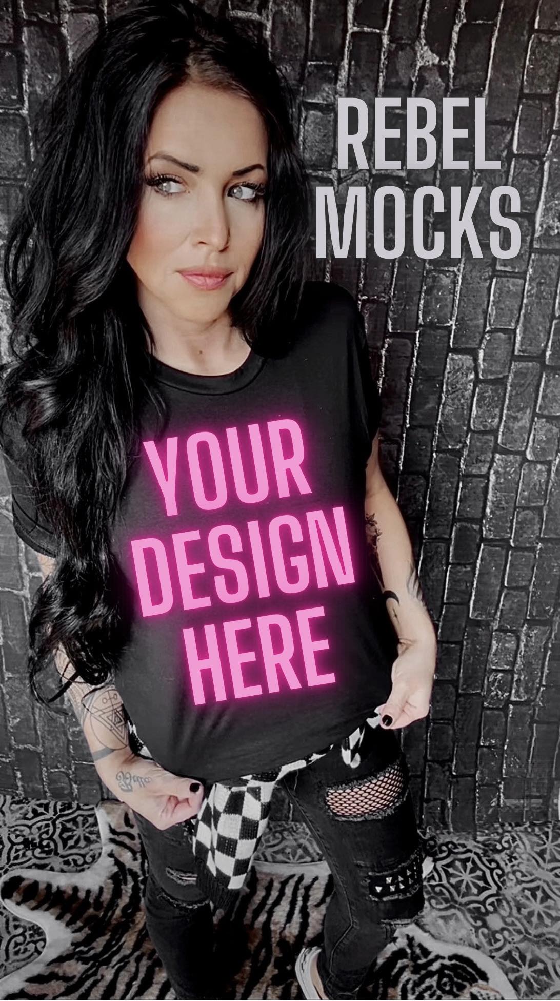 Grunge Alt MODEL MOCK DARK EDGY Black Tee Mock Up