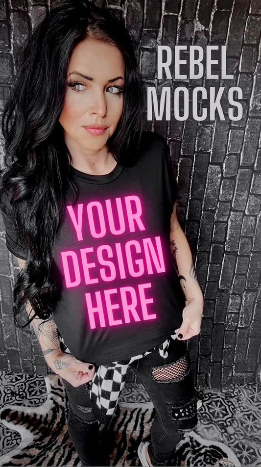 Grunge Alt MODEL MOCK DARK EDGY Black Tee Mock Up