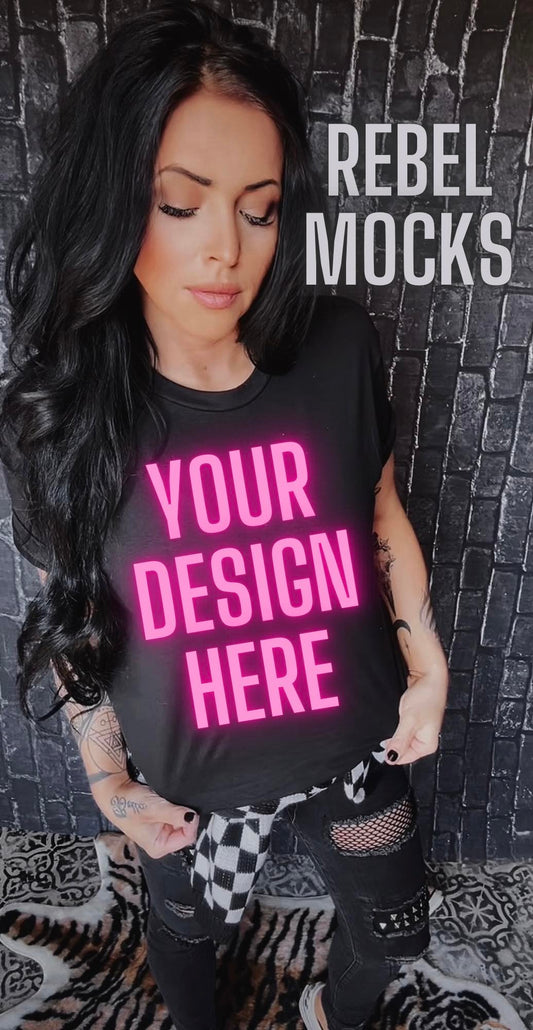 Grunge Alt MODEL MOCK DARK EDGY Black Tee Mock Up