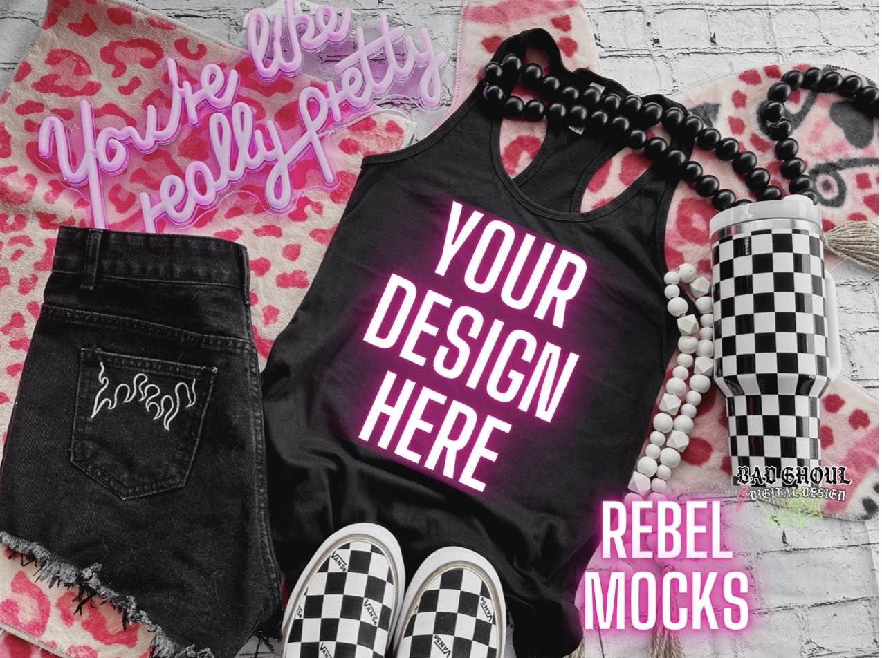 Black Gildan Tank Flat Lay Tank Trendy Vibez Flat Lay Mock up