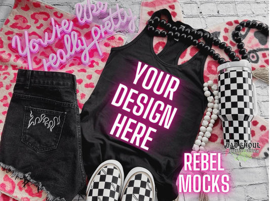 Black Gildan Tank Flat Lay Tank Trendy Vibez Flat Lay Mock up